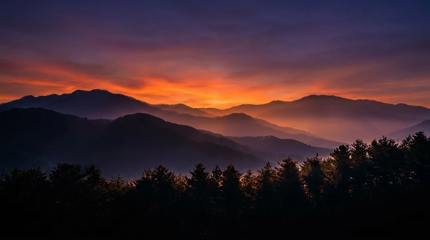 Korean mountain landscape at dusk