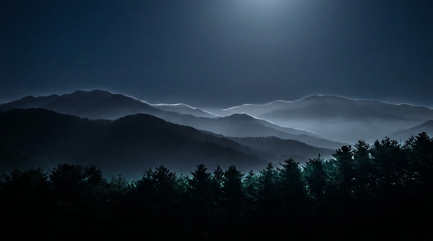 Korean mountain landscape at night